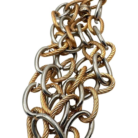 Elegant Two-Tone Chain Necklace Silver & Gold Tones Oval Link Chain Fash Inspo - Picture 2 of 7